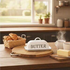 White & Black Rustic Farmhouse Butter Dish